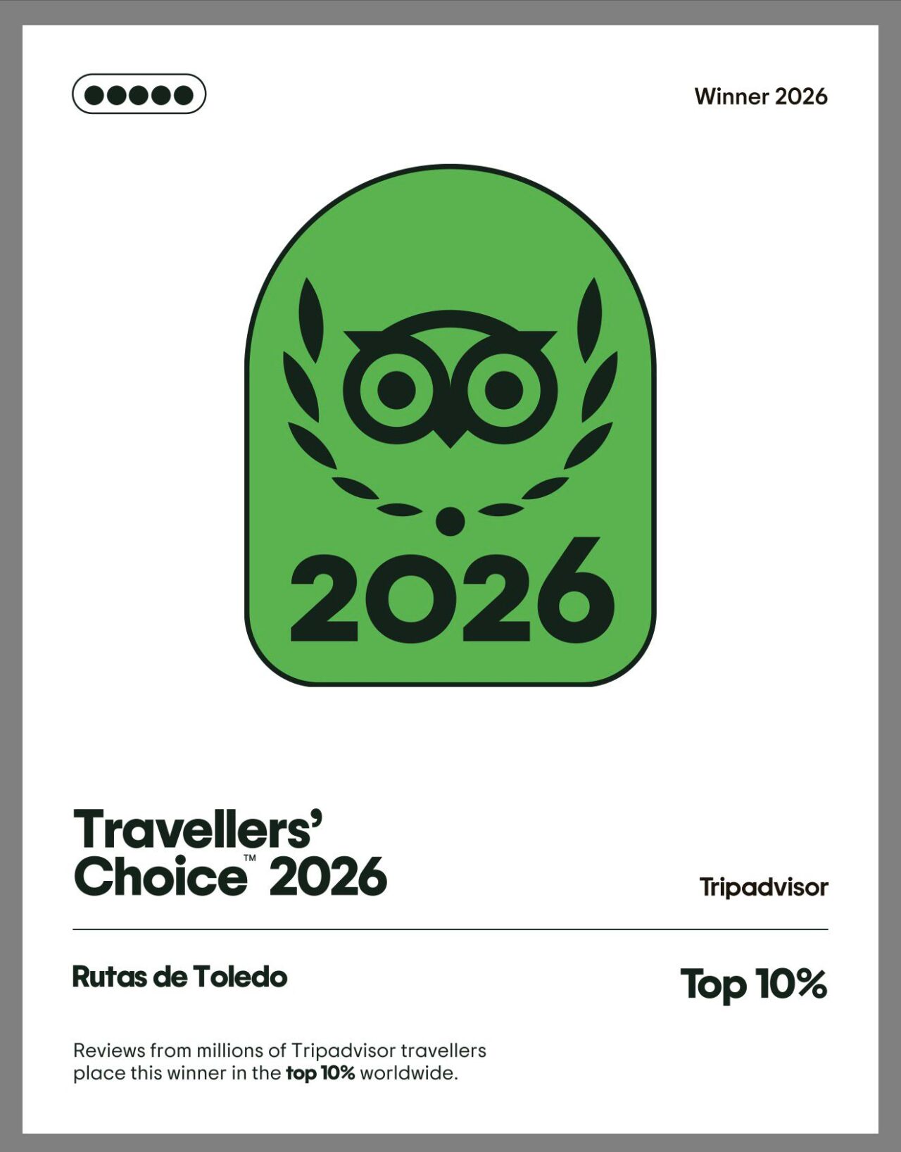 Rutas de Toledo, reconocida un año más con el premio Travelers’ Choice 2026 de Tripadvisor